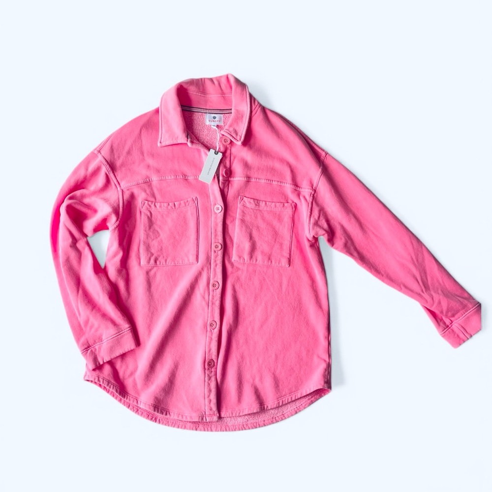 NWT Anthropologie Sundry Oversized Fleece Shirt size M in Hot Pink - Picture 4 of 8